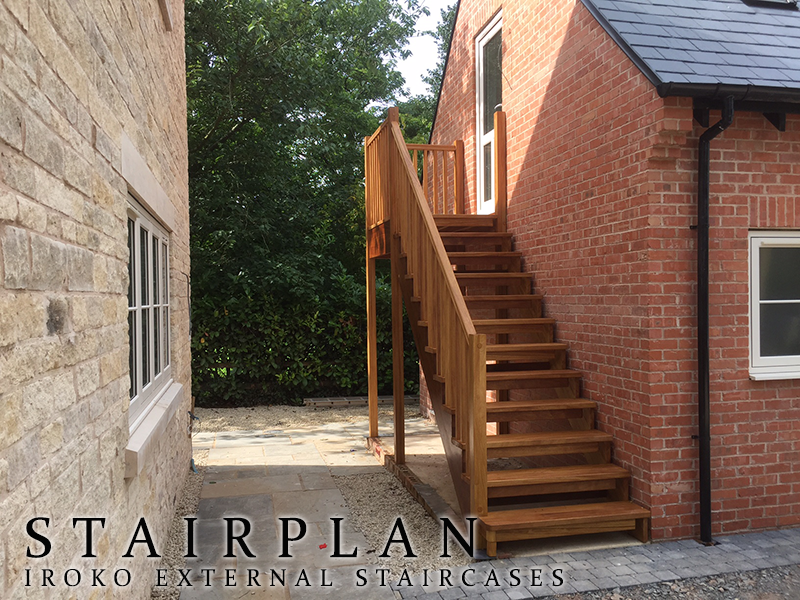 outside staircase in iroko hardwood to garage