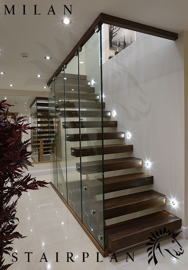 the Milan staircase with Black Walnut stair treads