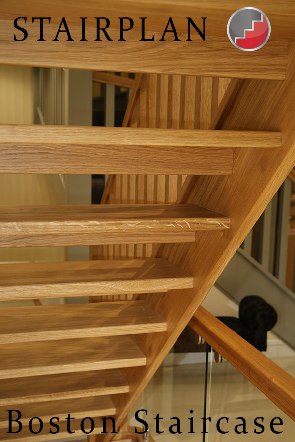 oak open riser staircase from below