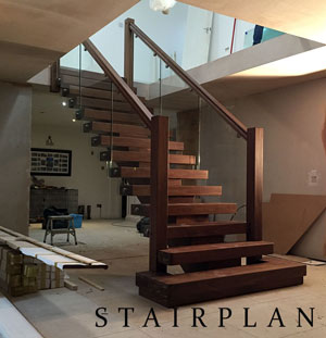 Straight black walnut x-vision staircase design