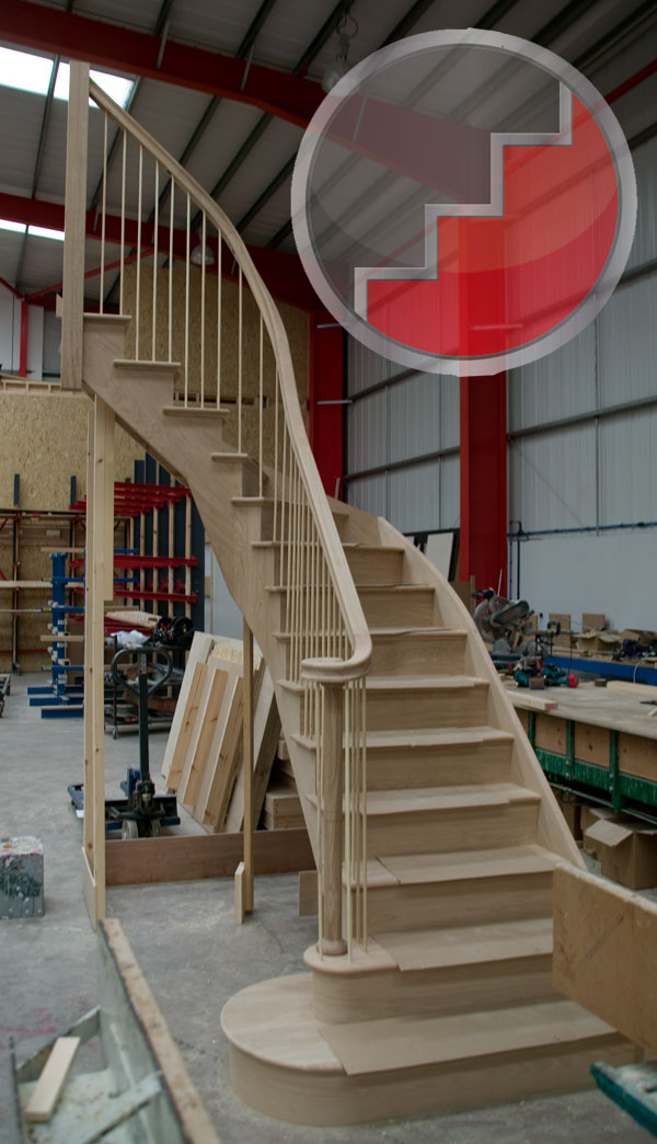 Oak geometric curved stairs