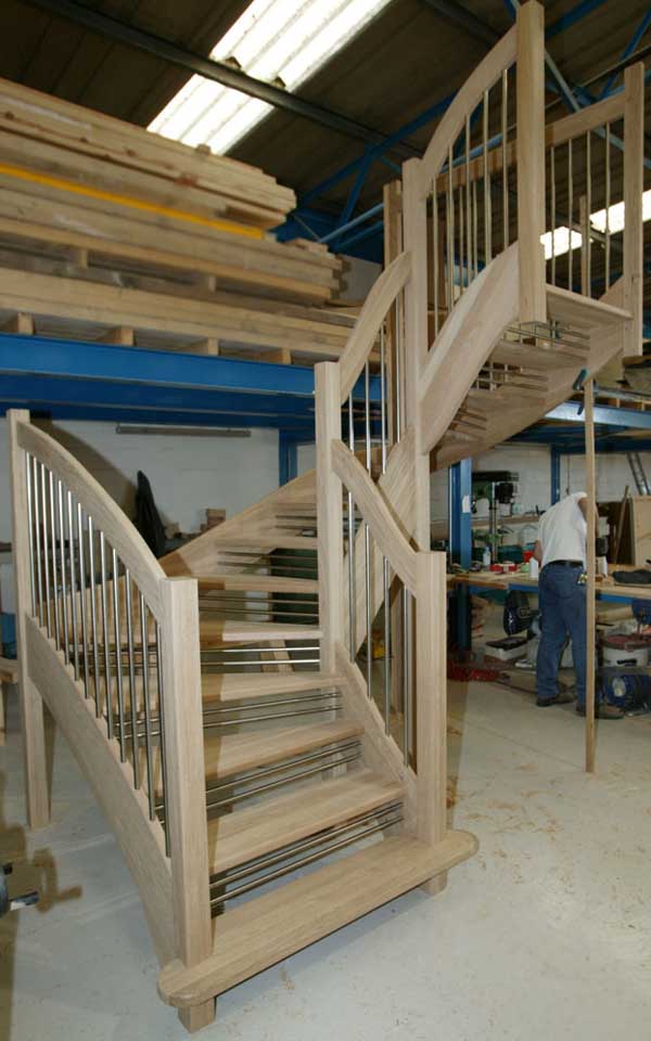 Oak Openplan Staircase European Style Handrail Twin riser Safety Bars