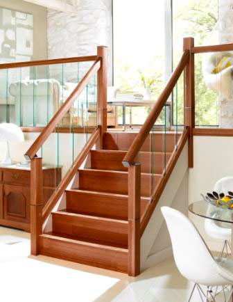 immix balustrade with walnut handrail and glass panels