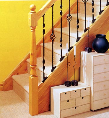 Pine with black metal balusters