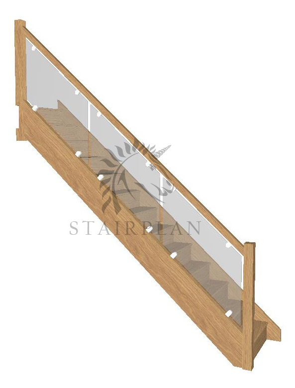 Oak staircase with vision glass and brackets
