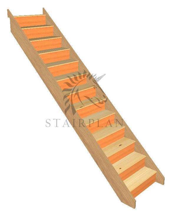Oak Closed staircase with Pine treads for carpeting