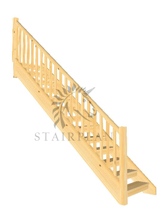 Pine Openplan Staircase with handrail