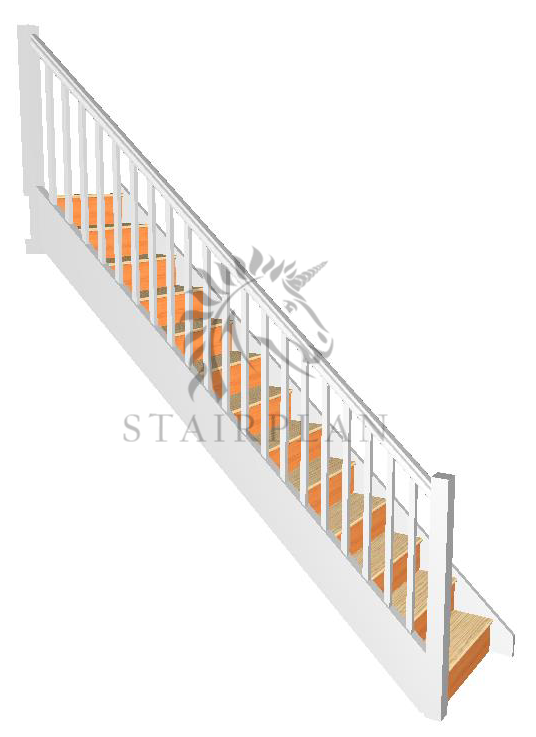 Pre Primed white Craftsmans Pine Staircase - Square Newels and Balusters

Specification 

32mm Engineered Pine Strings
 22mm Engineered Pine Treads
 12mm Plywood Risers
 90mm Pine Square Newel Posts
 32mm Pine Square Balusters
 Pine STHR Handrail
 Pine STBR Baserail
