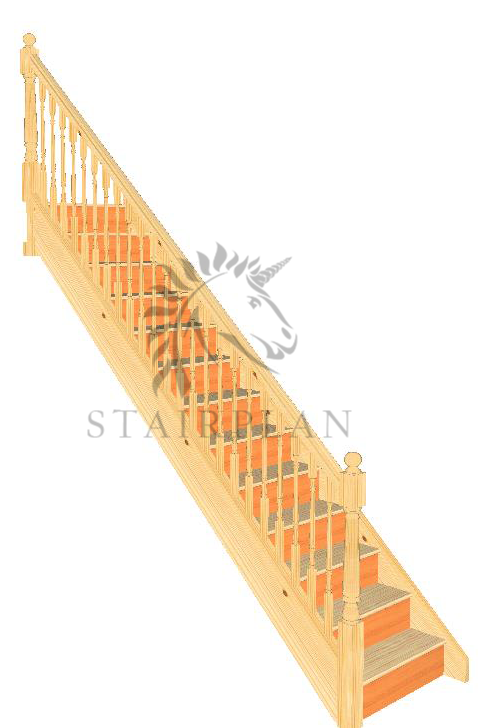 Straight Pine Staircase with turned spindles on balustrade