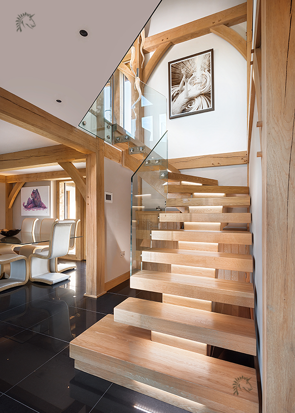 oak staircases with minimalist glass frameless balustrade