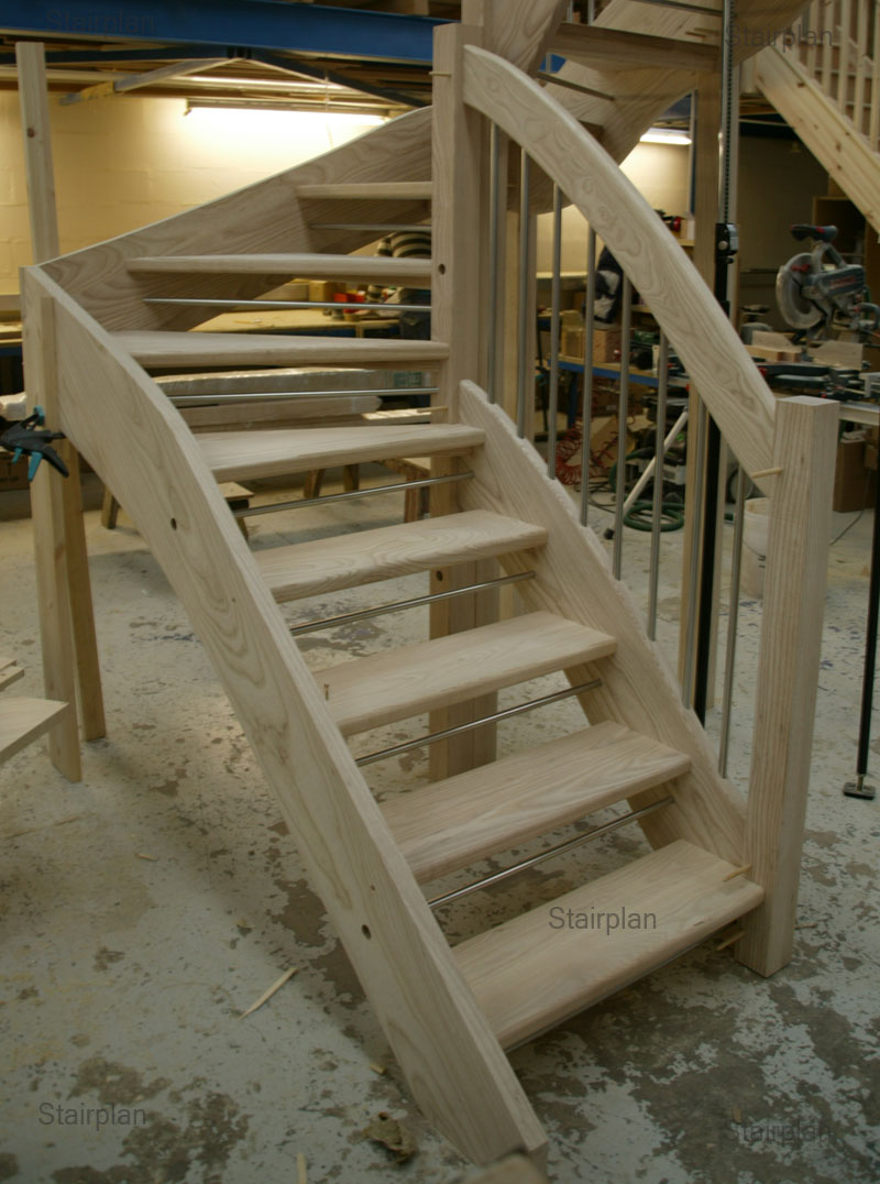 Ash Openplan winder staircase curved handails