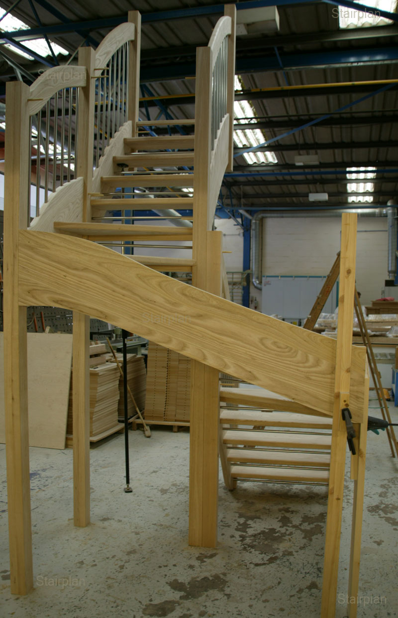 Ash double kite winder staircase riser safety bars
