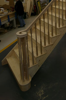 Pine cut string staircase