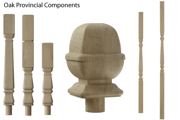 Provincial oak stiar spindles and newel posts