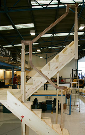 Side view showing goose neck handrail