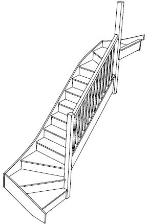 3d view of a right handed double winder staircase fix sice screw design