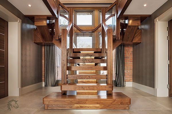 American black walnut central feature staircase