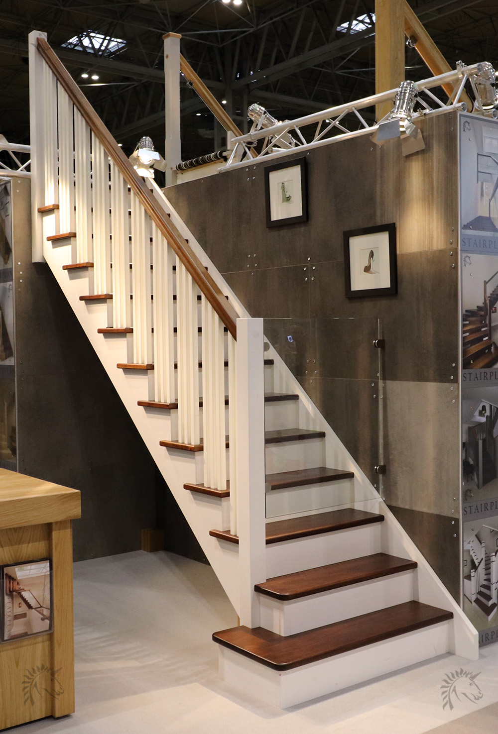 new york walnut and white open string staircase design