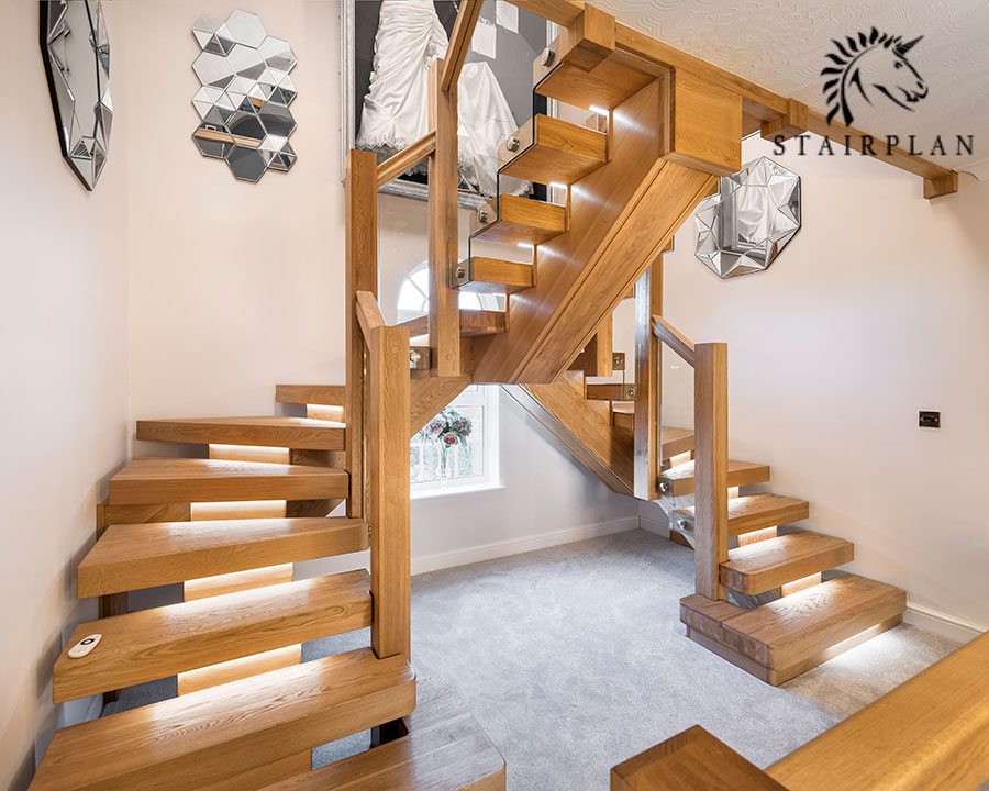 oak X-Vision central feature winder staircase
