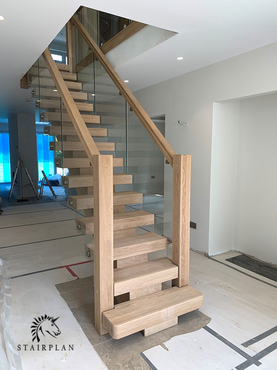 straight x-vision oak staircase with handrails both sides