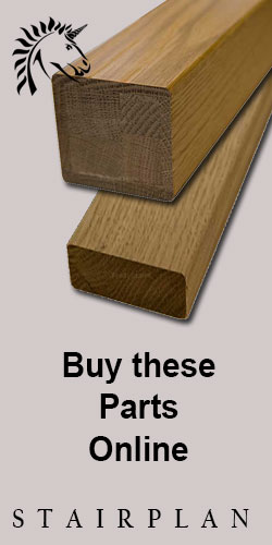 Oak handrails for glass panels on stairs