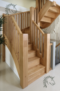 Oak Harleck stair newel posts with square flutes