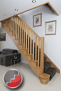 Oak cut string staircases stop chamfered balusters