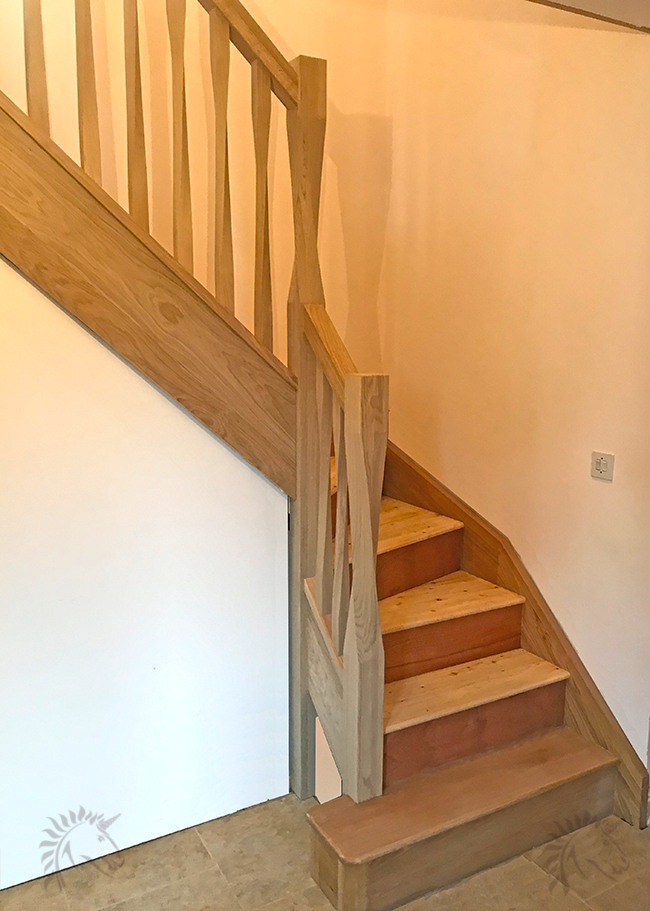 oak staircase with horton twist balusters and newel posts