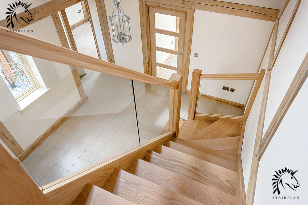 luxury oak staircases with glass panels