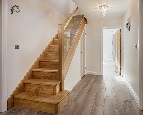Preston Oak staircases with glass balustrading