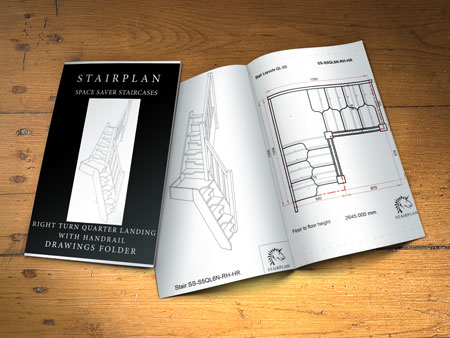 right hand turn space saver loft stairway plan drawings folder with dimensions and 3d views