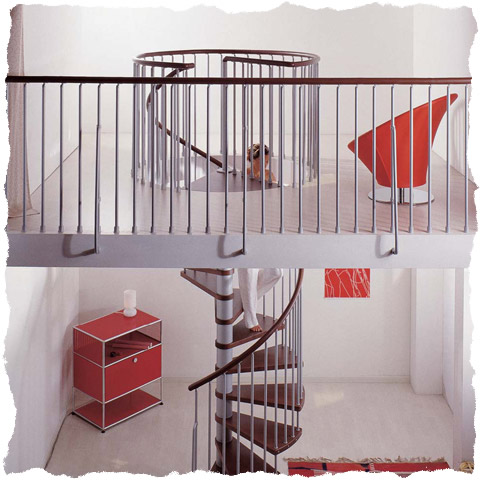 Klan spiral staircase with landing balustrade