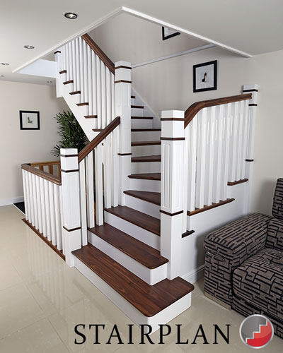 the new england staircase white stair with black walnut treads and handrails