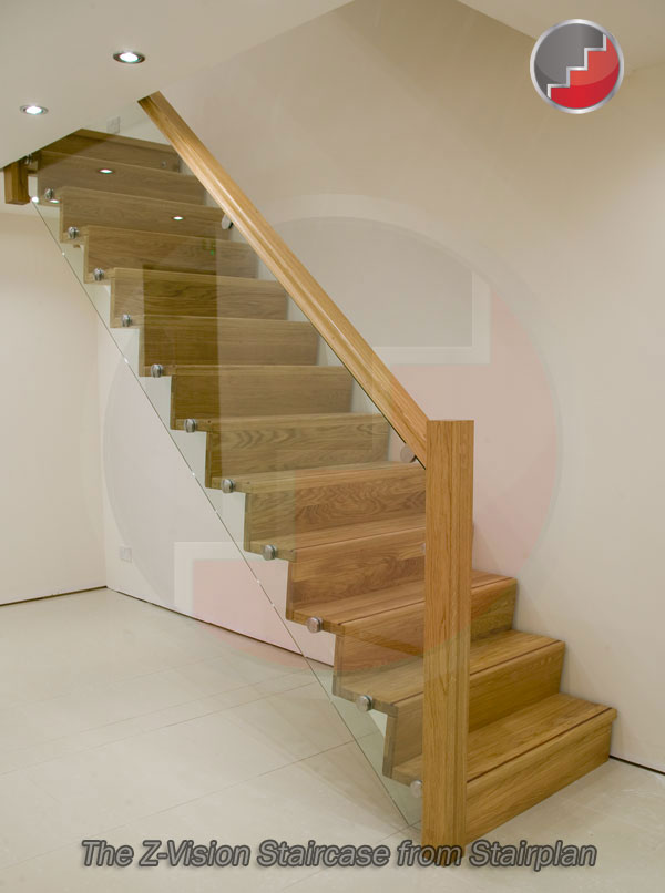 Contemporary oak staircase with glass