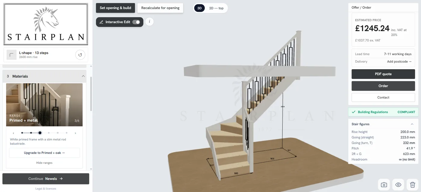 Stairplan staircase configurator showing suggested alternative staircase layouts and winder configurations