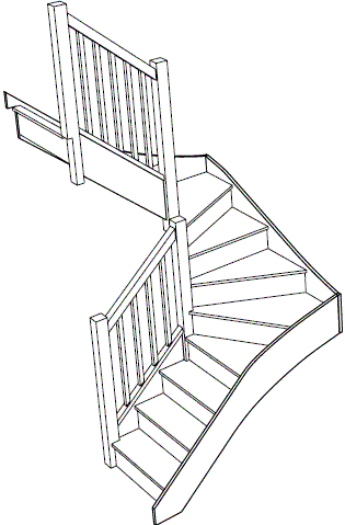 3d view of a left handed double winder staircase fix sice screw design