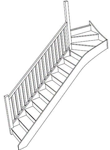 3d view showing our standard top winder staircase fix size screw design