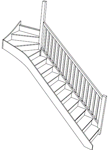 3d view showing our standard top winder staircase fix size screw design
