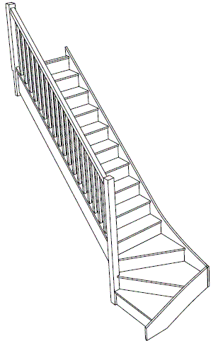 Left hand bottom winder stairs 3d view fix size standard offer