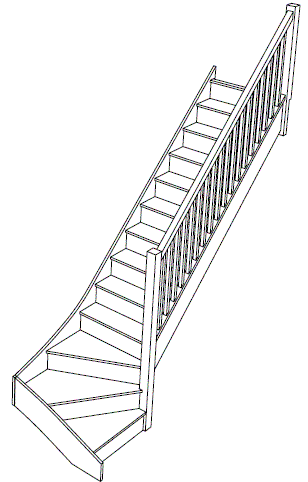 Right hand bottom winder stairs 3d view fix size standard offer