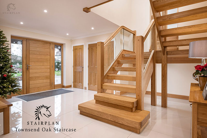 New Townsend Oak Staircase with Embedded glass balustrade panels