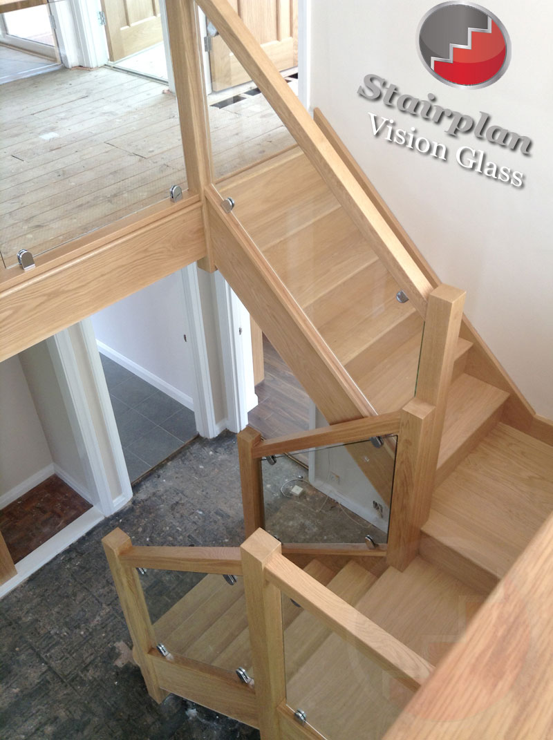 Oak Staircase with Vision Glass Balustrades