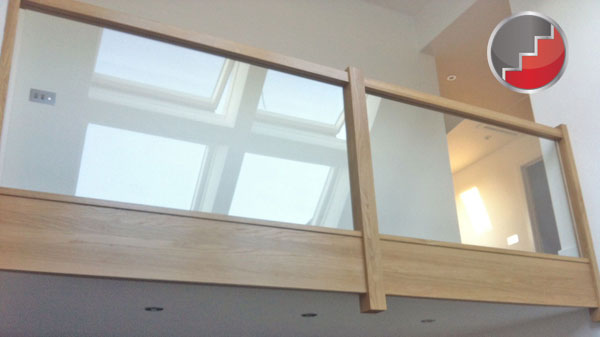 Oak and Glass Landing banister railing