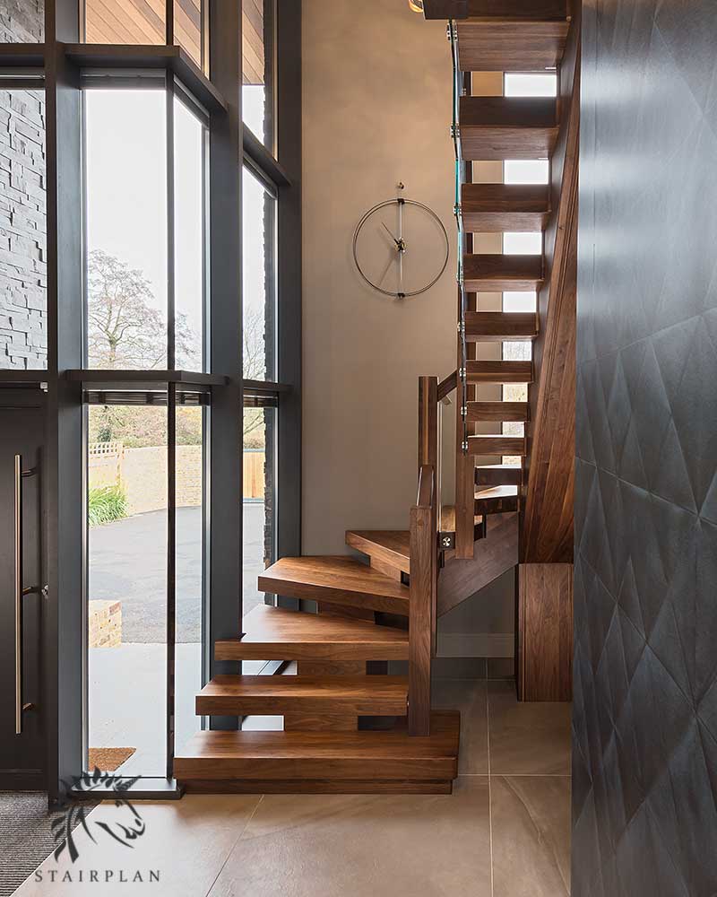 Luxury american black walnut and glassstair design
