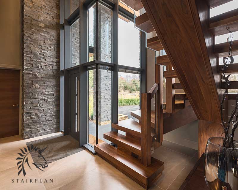 contemporary black walnut and glass staircases