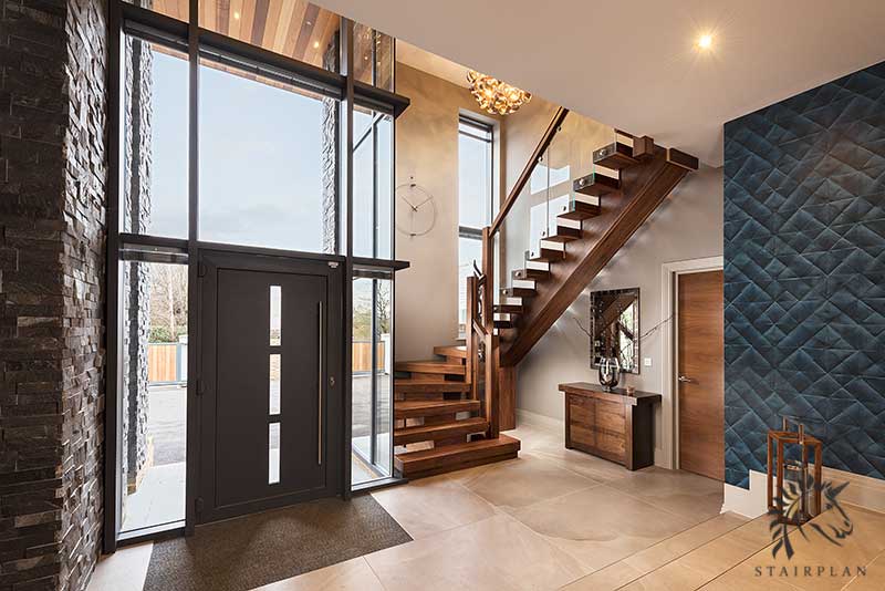 Black walnut and glass x-vision luxury staircase