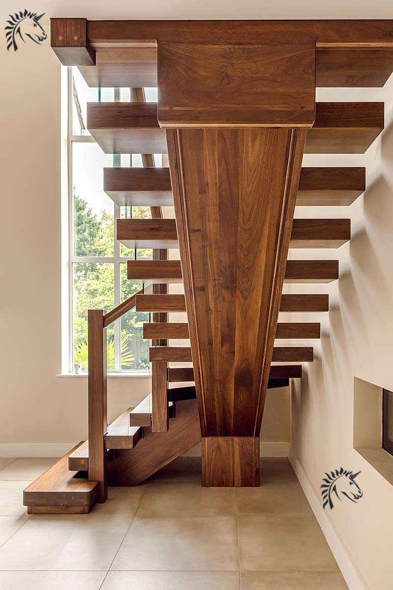 Chunky contemporary black walnut staircases