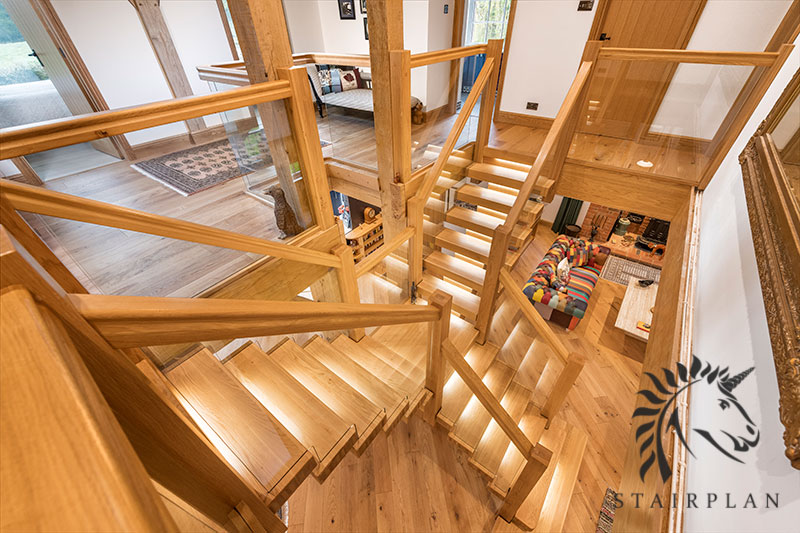 Oak central feature staircase with LED lighting option