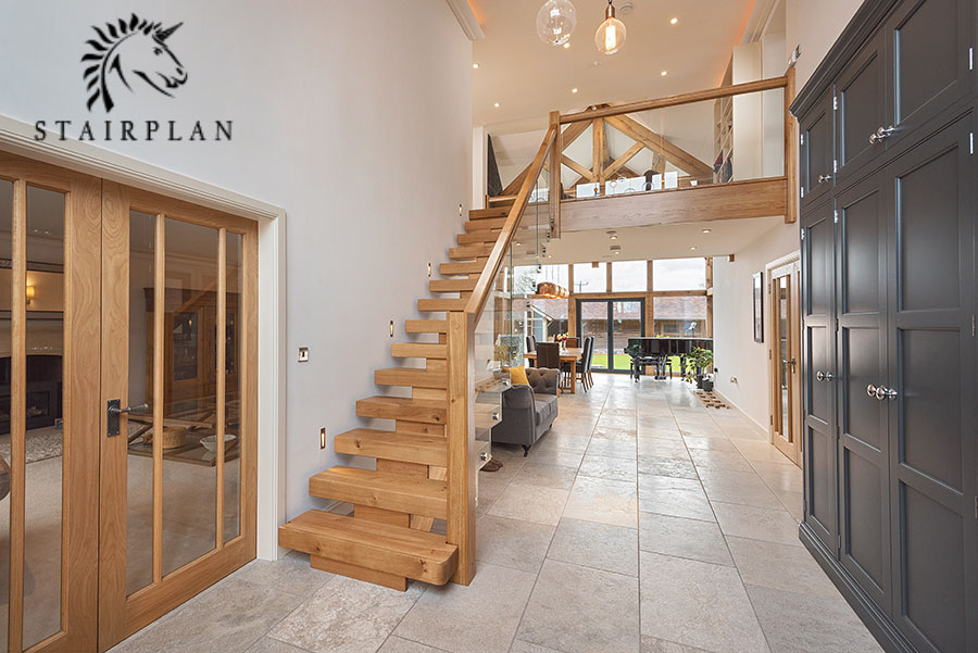 straight oak staircases with glass